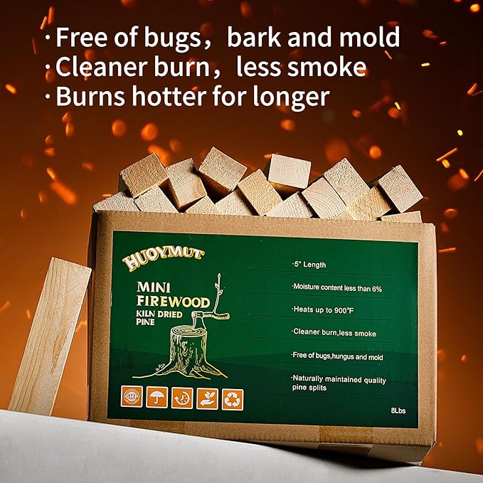 Mini Fire Sticks Wood,5" Lengths Kiln Dried Pine Small Firewood,Barkless Kindling Fire Logs,Fire Pit Accessories Great for Stove Mesa XL,Tabletop Firepit,Pizza Oven Wood,4Lbs