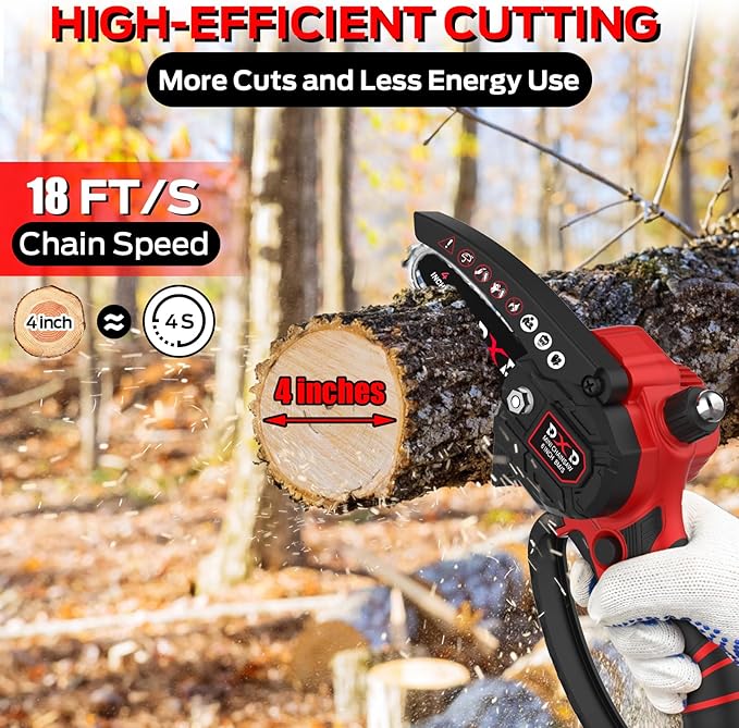 Mini Chainsaw Handheld Mini Cordless Electric Chainsaw with Battery Gas-Powered Option 4-Inch chainsaw Bar Oil Jug Safety Gloves Chain Caseightweiaht for Tree Trimming Wood Cutting