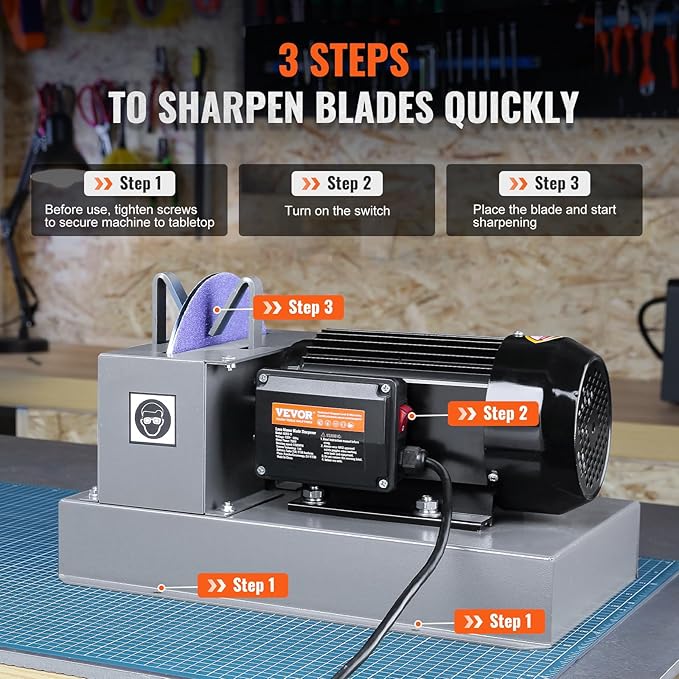 VEVOR Lawn Mower Blade Sharpener, 1HP 750W Lawnmower Blade Grinder with 9-inch Ceramic Grinding Wheel, Powerful Bench Mower Sharpening Machine for High/Low Lift Blades, Gator Blades, Flat Blades