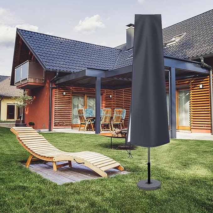 OKPOW Outdoor Umbrella Cover - Small Patio Cover for 6 ft to 9 ft Table Umbrellas - Waterproof Windproof Anti-UV Garden Parasol Covers, Dark Grey