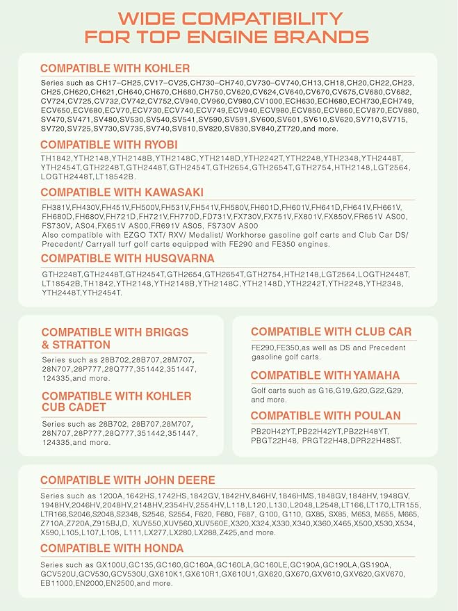 Fuel Pump Compatible with Kohler Briggs and Stratton Mikuni Cub Cadet John Deere 808492 808656 for Lawn Mower Golf Cart Club Car Fits Kawasaki Yamaha Ezgo Honda Husqvarna Toro with Filter and Oil Hose