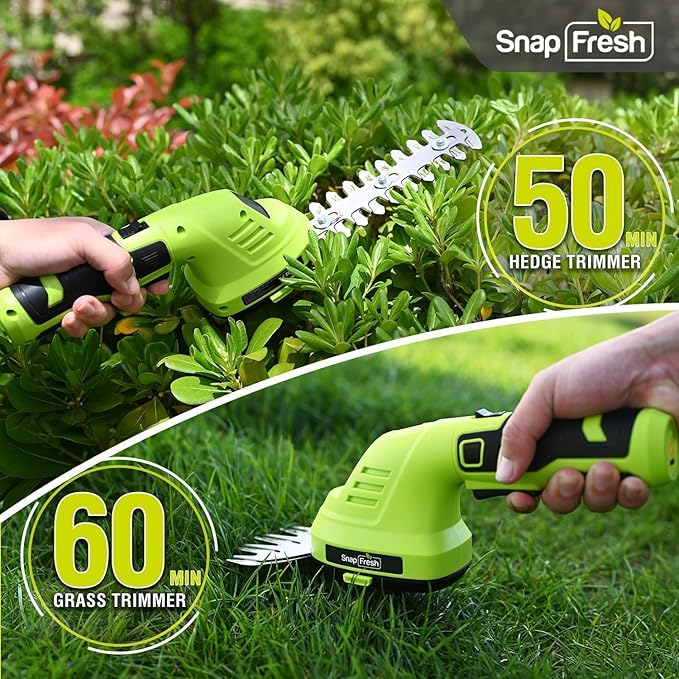 SnapFresh Hedge Trimmer Cordless Grass Shear, 2 in 1 8V Electric Grass Clipper and Hedge Shears with Rotating Head, Handheld Bush Trimmer/Grass Cutter/Shrub Trimming with Battery for Garden & Lawn