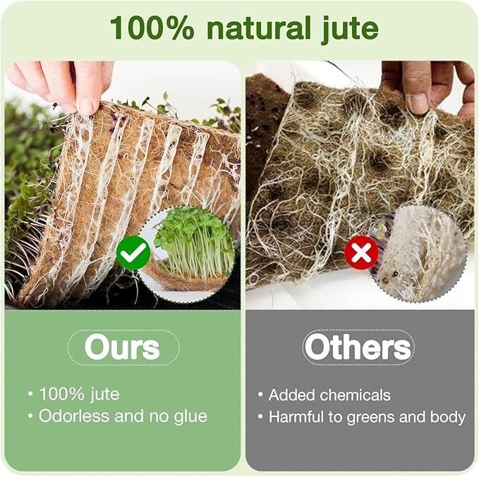 Microgreens Growing Kit, 12Pcs Hemp Mats with 6Pcs 10x10inch Growing Trays for Micro Greens Seeds Sprout, Herb Plant Starting Kit with Jute Pads for Indoor Germination Sprouts (Non-Hole Trays)