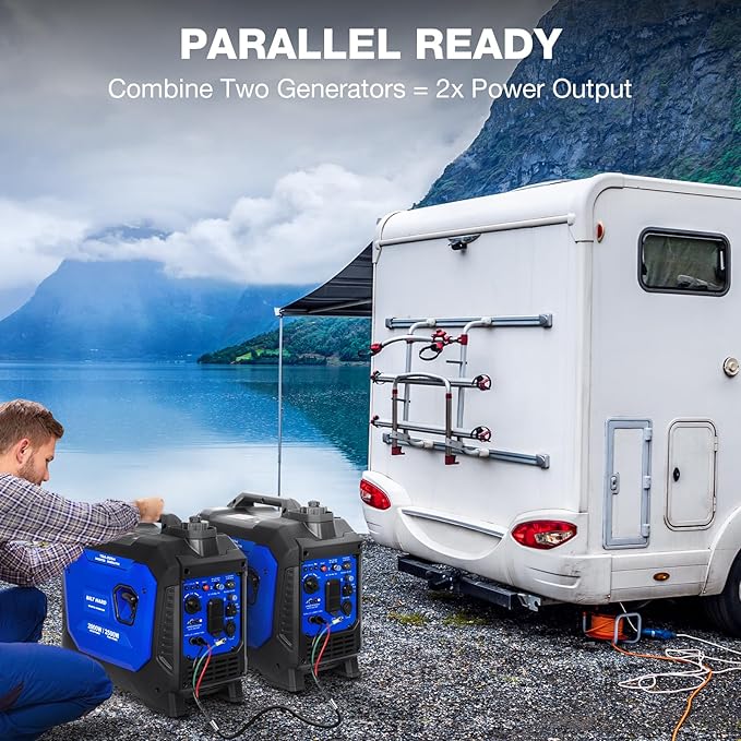 BILT HARD Generator 2500 Watt, Quiet Inverter Generator Portable 80cc 4 Stroke Engine, CO Sensor, Parallel Ready, 120V AC Duplex Receptacle and 12V DC Output, Outdoor Generators for Home Backup Use