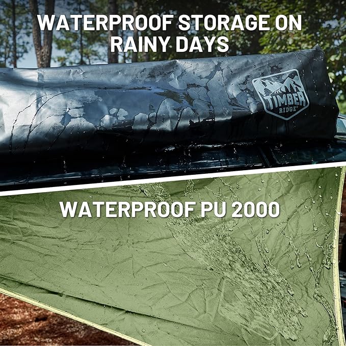 TIMBER RIDGE 19x9.8ft Retractable Vehicle Awning with Blackout Coating Roof Rack Pull-Out Sun Shade Overland Camping, Waterproof Sun Shelter for Car/Truck/Jeep/SUV/Van Green