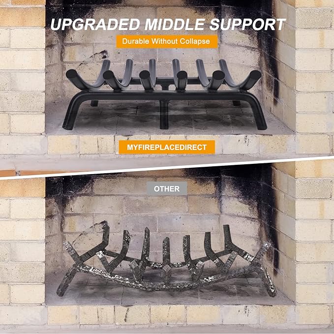 Fireplace Grate 17 Inch Solid Round Steel 3/4" Bar Heavy Duty Firewood Stove Log Holder Rack Grates Wrought Cast Iron Indoor Outdoor Camping Chimney Hearth Wood Burning Fireplace Accessories Tools