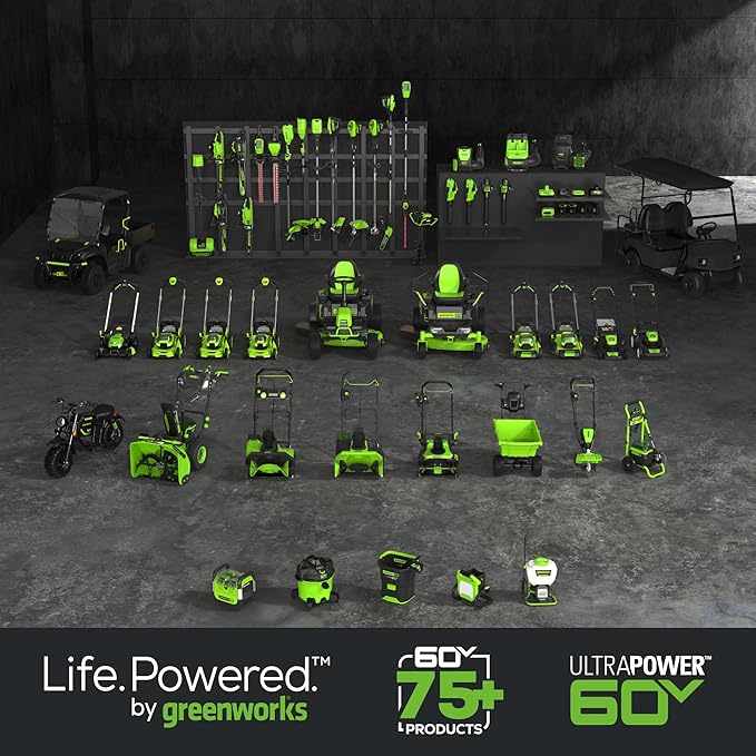 Greenworks 60V 25” Cordless (Self-Propelled) Lawn Mower (LED Lights + Aluminum Handles), 2 x 4.0Ah Batteries and Dual Port Rapid Charger