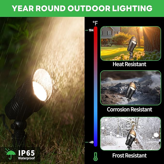 Outdoor Landscape Spotlights - 2700K/3000K/3500K/4000K/5000K Switchable White, LED Low Voltage Spot Lights Hard-Wired, IP65 Waterproof Uplighting, Black Aluminum for Backyard Fence 8 Pack