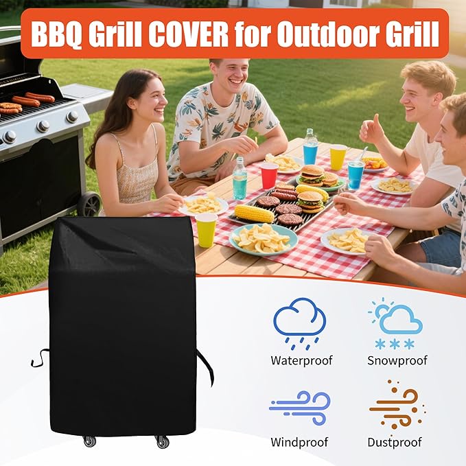 Grill Cover 30in, iCOVER Waterproof BBQ Covers for Two Burner Small Vertical Smoker, Lightweight Easy On/Off, Dustproof UV-Resistant Fit Grills with Collapsed Side Tables