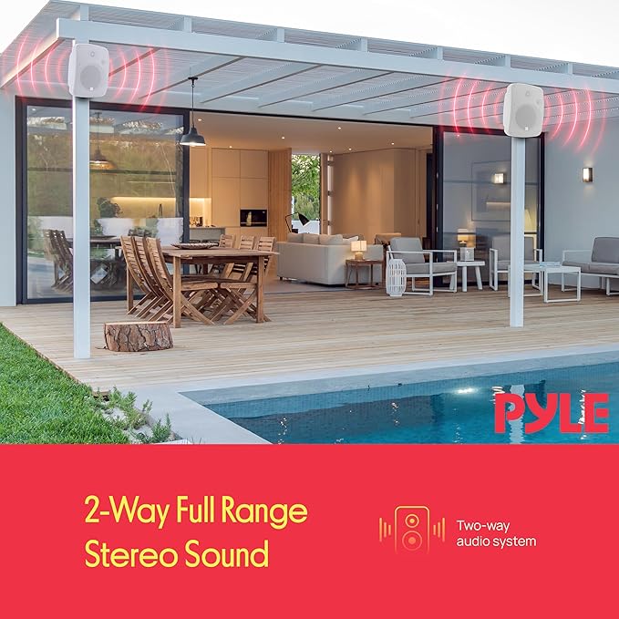 Pyle Outdoor Bluetooth Wireless Speaker System-2-way Active/Passive Pair - 6.5in, 800Watt Peak Power,Weatherproof,Wall/Ceiling Mounted Speakers w/ Metal Grill, Universal Mount, Indoor/Outdoor-White