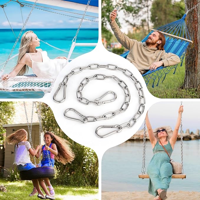 2 Pack 25in Hanging Swing Chain with 4 Carabiners, 550LB Capacity Hanging Kits Heavy Duty Hanging Chair Hardware for Hammock Swing Hanging Chair Punching Bags Sandbag Indoor Outdoor Yoga Gym (Silvery)