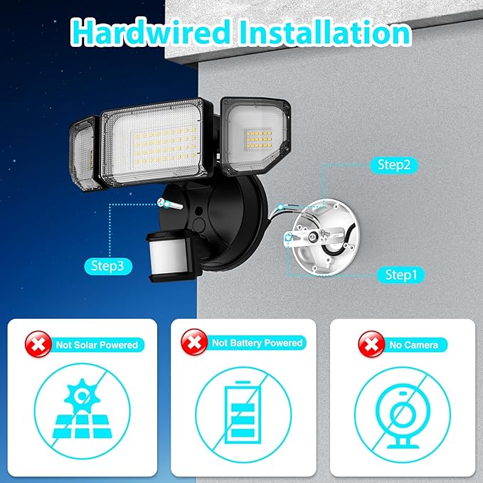85W LED Security Lights Motion Sensor Light Outdoor, 8500LM Dusk to Dawn, IP65 Waterproof, 6500K, 3 Head Motion Detected Flood Light, Floodlight for Outside, Garage, Yard, Porch (Black)