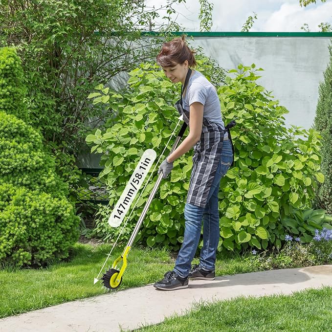 58-Inch Manual Edger Lawn Tool, Wheel Rotary Edger with Adjustable 4-Section Stainless Steel Handle & Cushion Grip, Rust-Resistant for Sidewalk, Driveway, Garden, Landscaping