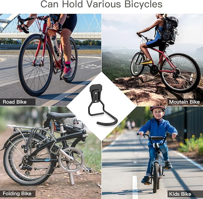 Housolution Bike Wall Mount with Fixed Hook, [6 Pack] Heavy Duty Bike Storage Rack, Bike Rack Vertical Stand for Garage - Easily Hang/Detach - with Screws Iron Bike Hanger Brackets