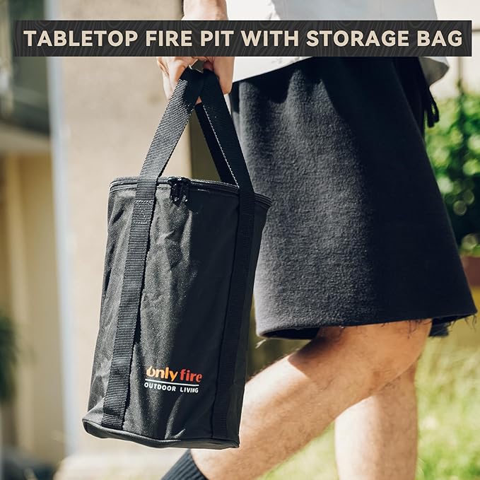 ONLYFIRE OUTDOOR LIVING 12" Tabletop Fireplace with Carrying Bag, Portable Fire Pit for Camping RV Tailgating Patio Backyard Bonfire, Smokeless Camp Stove, Stainless Steel, #FP054 Green