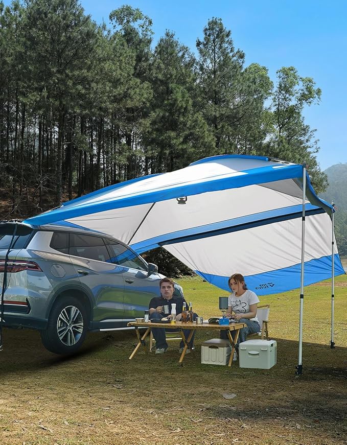 JOYTUTUS Versatile Vehicle Awning with 3 Removable Sides, Large Car Awning 11.5FT * 7.9FT, UV50+ and Waterproof PU2000mm Truck Canopy, SUV Camping Sunshade with 8 Storage Pockets