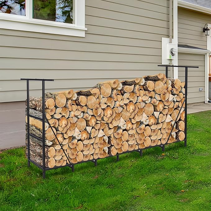 Vailge Firewood Rack Outdoor 8FT with Waterproof Firewood Carrier Bag, Adjustable Heavy Duty Steel Firewood Holder Storage, Log Rack for Fireplace, Fire Pit, Backyard, Camping