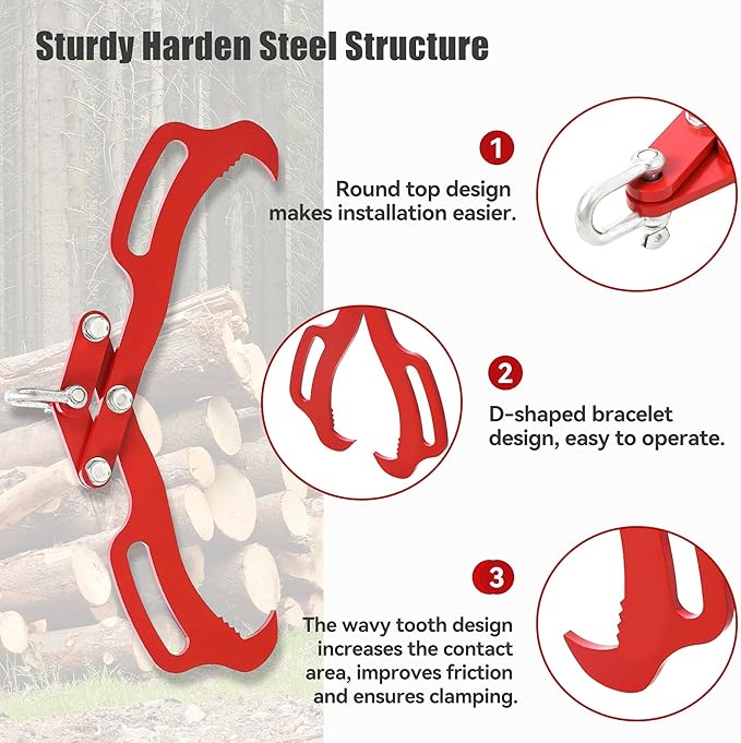 18IN Log Lifting Tongs, Log Grabber, Skidding Log Lifting Tongs Timber, Heavy Dut Solid Steel Swivel Dragging Steel Tongs Log Lifting Lumber Skidding Tongs Logging Grabber(2 Claw)