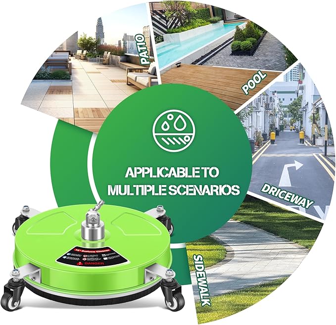 16'' Pressure Washer Surface Cleaner with 4 Wheels - Stainless Steel Surface Cleaner for Pressure Washer Attachment for Concrete, Driveway, Patio, Sidewalk, Deck and Driveways