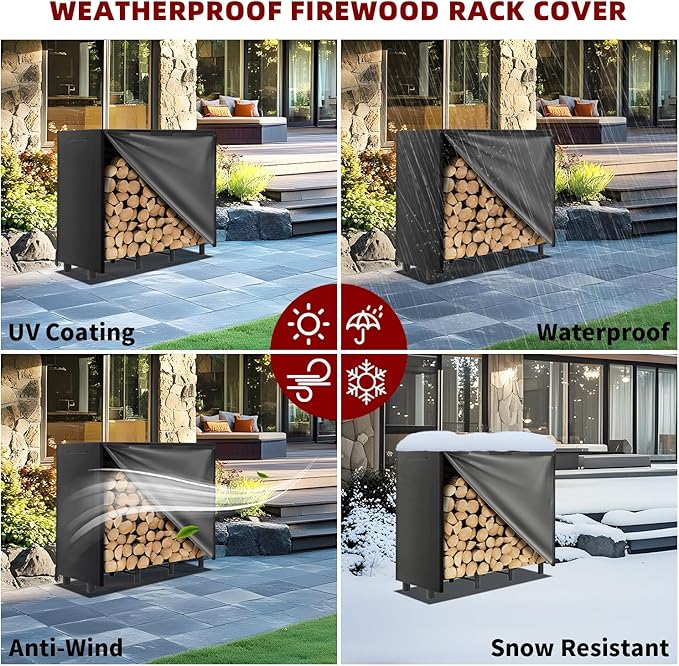 4FT Firewood Rack with Waterproof Cover,Heavy Duty Firewood Storage Log Holider for Outdoor&Indoor,Fireplace Wood Rack with 600D Oxford Fabric