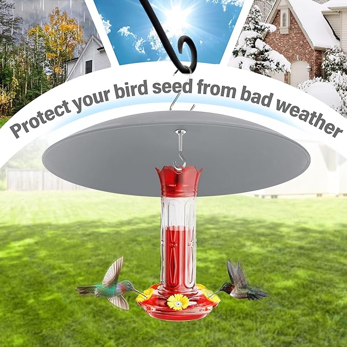 13" Bird Feeder Rain Guard, Hummingbird Feeder Shade Dome Cover, Hanging Squirrel Baffle for Bird Feeder Pole (Grey), 2 Pack