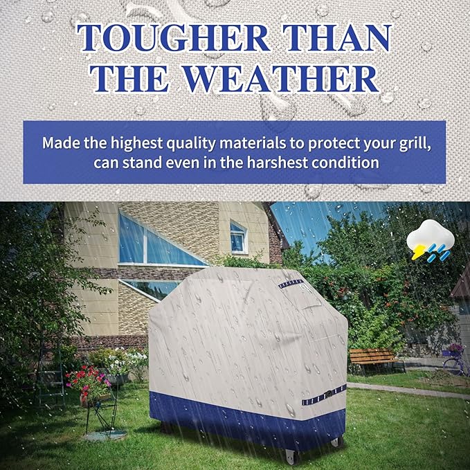 Grill Cover 600D Heavy Duty, Universal Fit Waterproof BBQ Grill Protector with Adjustable Straps, Weatherproof Outdoor Oven Cover for All Seasons
