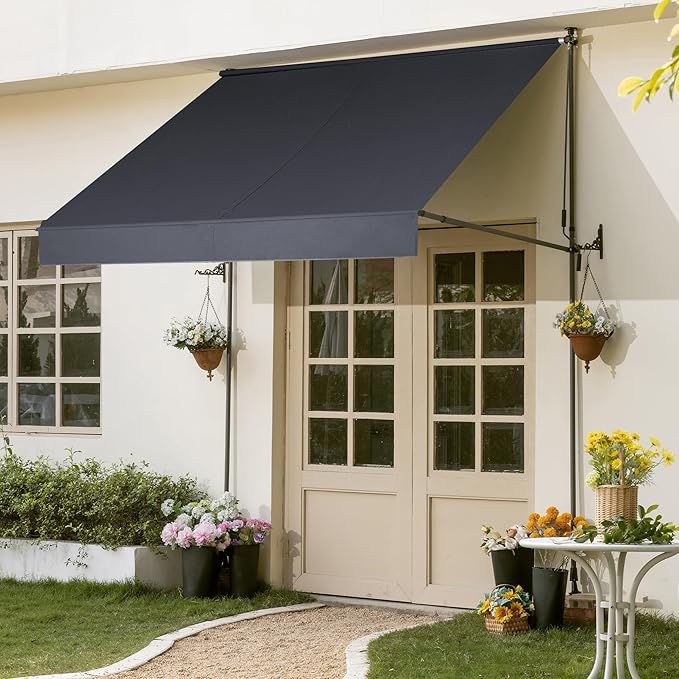 HOMEDEMO Manual Retractable Awning 98" W x 118" H,Side Bar 47-59in Patio Awning Retractable Outdoor Sunshade Shelter Height Adjustable Sunsetter Retractable Awning UV Protection for Backyard Garden