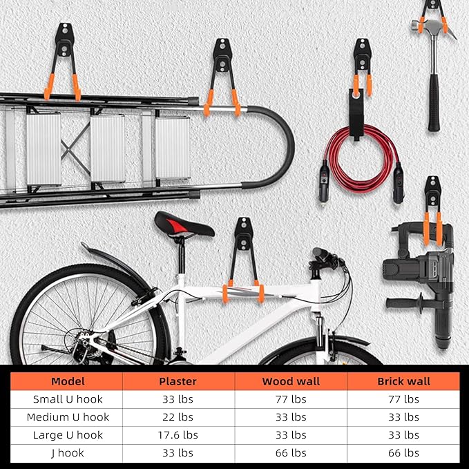 Garage Hooks, 6 Pack Medium Square Wall Hooks for Hanging Heavy Duty Ladders, Bikes, Tools Ideal for Garage, Garden, Basement Utility Room Storage (Black)