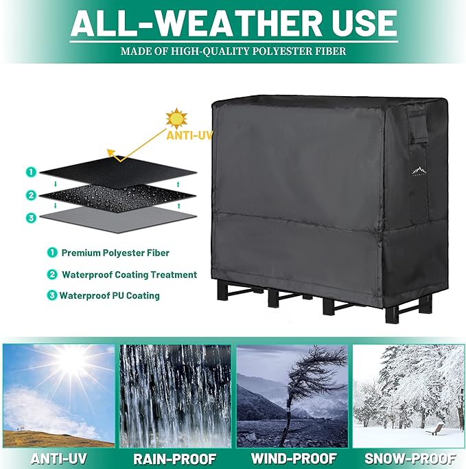 Himal 4ft Waterproof Firewood Cover, Heavy Duty 600D Oxford Outdoor Storage Wood Rack Cover with Buckle (Log Rack not Included)