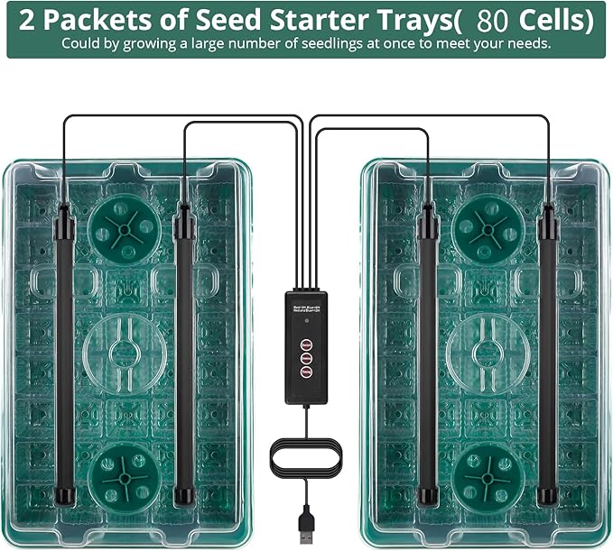 Sondiko Seed Starter Tray with Grow Light, 80 Cells Seed Starter Kit with Humidity Dome, Adjustable Brightness Plant Starter Trays, Indoor Plants Germination Kit(2 Pack)