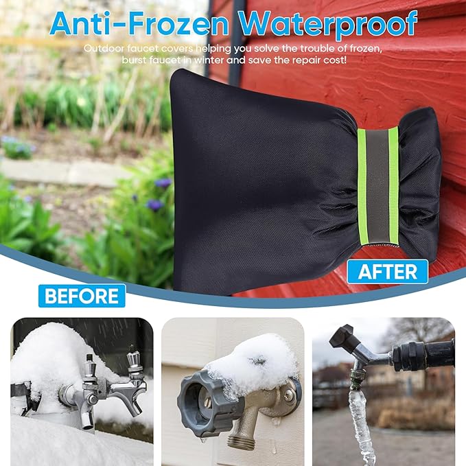 24 Pack Outdoor Faucet Covers for Winter - 6.7"W x 8.3"H Outside Hose Bib Spigot Covers Protector Socks for Winter Freeze Protection Insulation Reusable Waterproof Insulated backflow Cover,Black