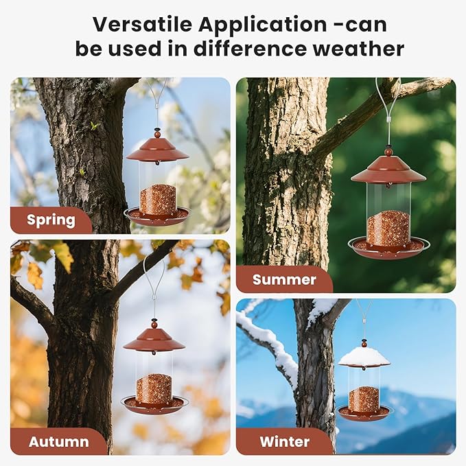 Metal Bird Feeder for Outdoors – 2.4LB Hanging Bird Feeder with 360-degree, Weatherproof & Rust-Resistant, Easy to Fill & Clean for Wild Bird Feeders in Backyard & Garden(Copper)