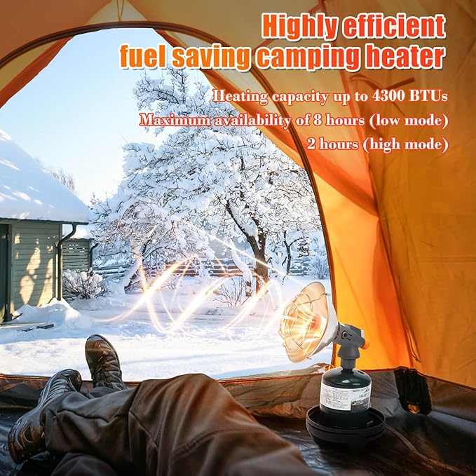 Portable Propane Tent Heater for Camping, 4,300 BTU 2 In 1 Propane and Butane Heater for Camping, Patio, Hiking, Garage, Ice Fishing, Safe Heat for Winter, High Altitude Ignition Assist