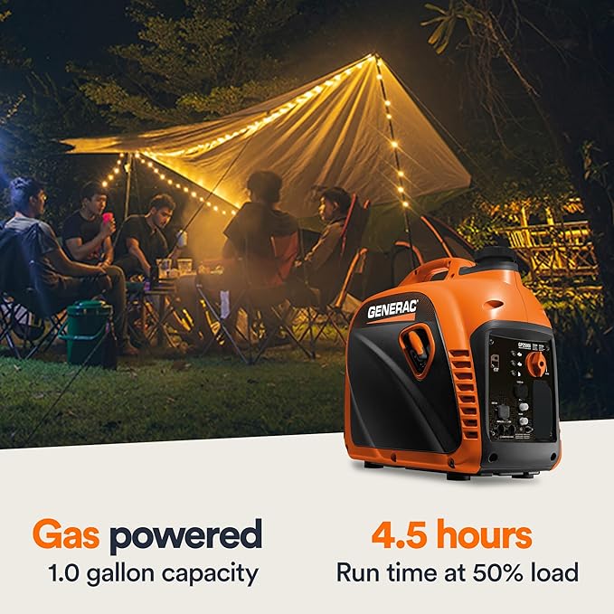 Generac 2,500-Watt Gas Powered Portable Inverter Generator - Lightweight and Compact Design - Produces Clean, Stable Power - Quiet Operation - Great for Home Backup, Camping, and RV Use