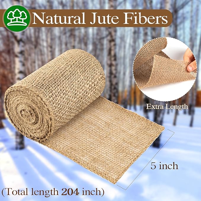 12 Rolls Natural Burlap Tree Protector Wrap, Extra Length Wnter Tree Wrap for Gardening, 5 in x 17 Feet Tree Wrap for Damaged Bark, Burlap Wrap Plants Bandage for Keep Warm
