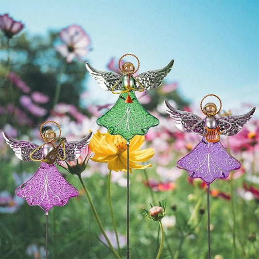 3 Pack Metal Garden Stakes, 26" H Angel Garden Stakes for Spring Decor, Metal Yard Art for Outdoor & Outside Lawn Patio Pathway Decorations