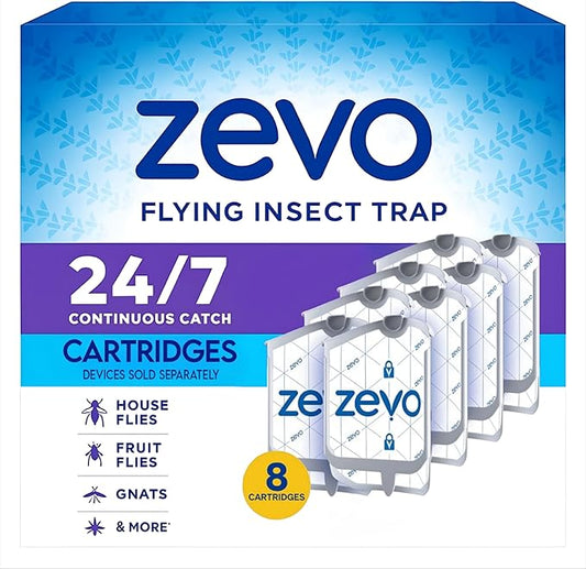 Zevo Indoor Bug Catcher Refills – 8 Cartridges for Zevo Plug-in Devices | Odorless, Mess-Free Insect Trap Solution for Gnats, Fruit Flies & Mosquitoes