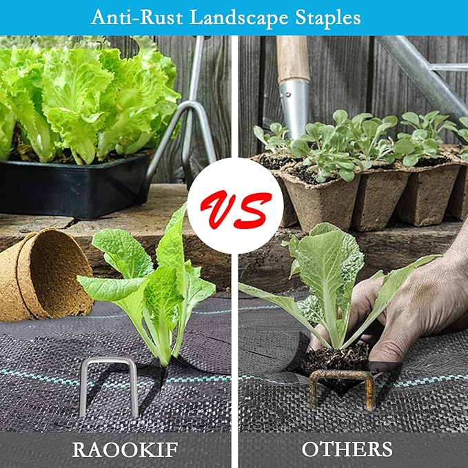 RAOOKIF 12 Inch Galvanized Garden Landscape Staples, 20/50/100/200Pcs Garden Metal Stakes, 11 Gauge Heavy Duty Ground Stakes for Decoration, Fence, Lawn, Fabric Pins