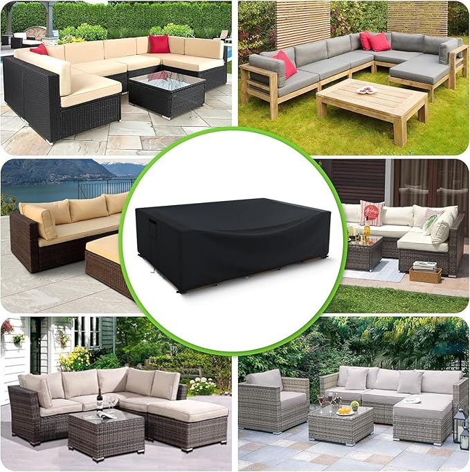 Patio Furniture Covers Waterproof, Heavy Duty 600D Outdoor Furniture Covers for Outside Sectional Sofa Set,Tear Resistance and Anti-UV, Black,111"L x 74"W x 28"H