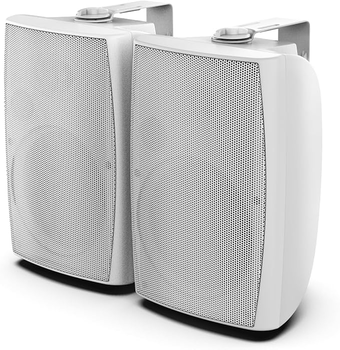 STUDIOFINIX 8-Inch 600W Passive Outdoor Speakers, IP44-Rated Waterproof, Wired Connection, Wall-Mountable All-Weather Speakers for Patio, Indoor, Deck, Yard (1 Pair, White)