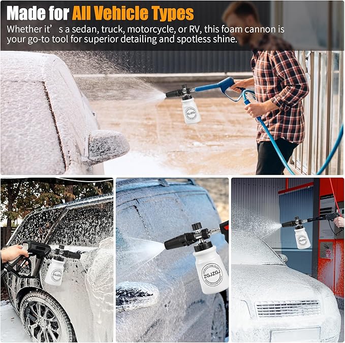 Foam Cannon for Pressure Washer - 1L Wide Mouth Car Snow Foam Cannon, 4000 PSI, Match M22 and 1/4” Quick,The Power Washer Accessories for Car Wash Cleaning, Great Gift for Car Owners
