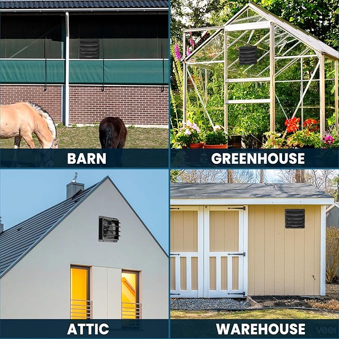 HG Power Upgraded 14 Inch Shutter Exhaust Fan with Speed Controller, 882CFM High-Speed Vent Fan, 1400RPM Wall Mounted Attic Fan with Steel Mesh Screen for Shed, Garage, Greenhouse Ventilation, Black