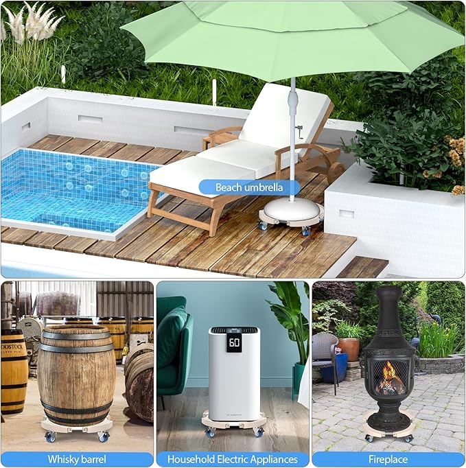 VANCASTLE Plant Caddy with Lockable Wheels Heavy Duty 450lbs Capacity, 15-22 Inch Adjustable Plant Stand with Wheels Rolling base, Plant Dolly for Flower Pot Mover Indoor Outdoor, Beige, 2 Pack