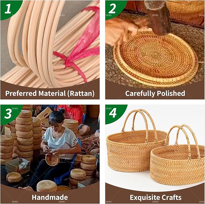Rattan Picnic Basket with Handles, Oval Wicker Gift Basket for Wedding, Camping(13"×13"×5.1")