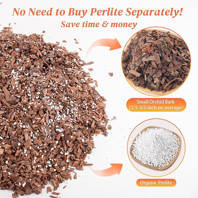 Orchid Bark Potting Mix - 9QT Natural Orchid Potting Mix for Repotting, Blended with Small Pine Bark and Perlite to Provide Ideal Ventilation and Good Drainage for Orchids and Other Potted Plants