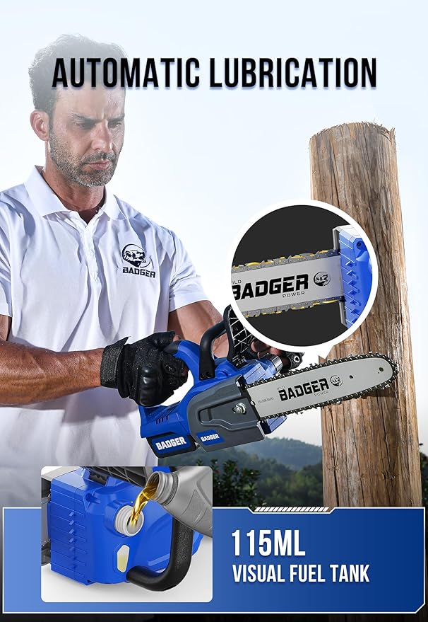 WILD BADGER POWER Brushless 12 Inch Chainsaw Cordless, 20V Battery Chainsaw with 1 x 4.0Ah Battery, Electric Chainsaws with Tool-free Chain Tension, Auto Oiling for Wood Cutting Trimming Branch
