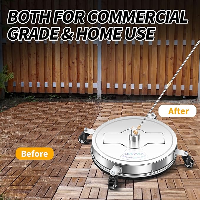 20'' Pressure Washer Surface Cleaner with 4 Wheels - Stainless Steel Surface Cleaner for Pressure Washer Attachment for Concrete, Driveway, Patio, Sidewalk, Deck and Driveways