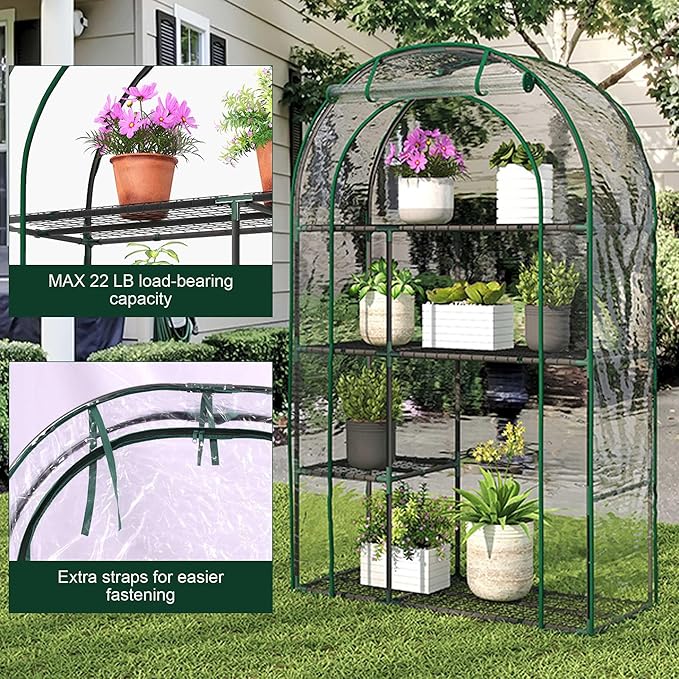 4-Tier Mini Greenhouse, 40 x 18 x 63 inch Steel Frame and PE Cover Plastic Plant Rack Stand Green House with Plant Repotting Mat for Indoor & Outdoor Use (Clear)