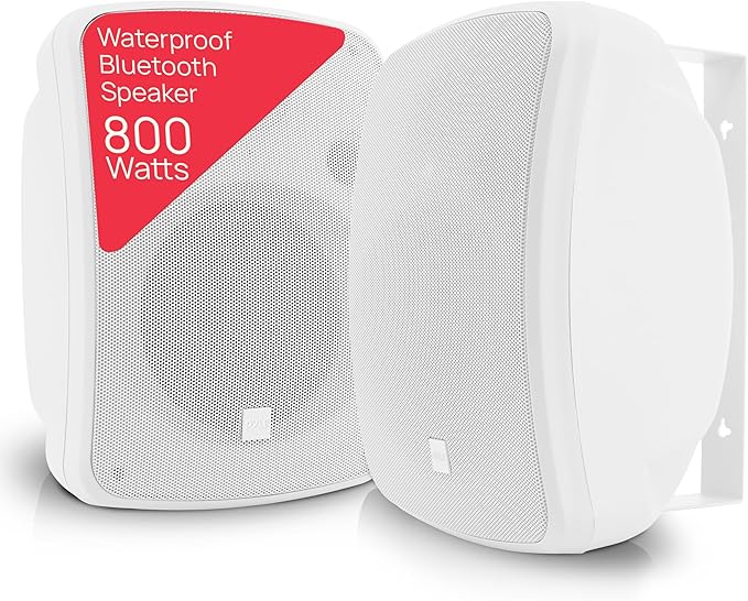 Pyle Outdoor Bluetooth Wireless Speaker System-2-way Active/Passive Pair - 6.5in, 800Watt Peak Power,Weatherproof,Wall/Ceiling Mounted Speakers w/ Metal Grill, Universal Mount, Indoor/Outdoor-White