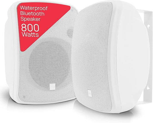 Pyle Outdoor Bluetooth Wireless Speaker System-2-way Active/Passive Pair - 6.5in, 800Watt Peak Power,Weatherproof,Wall/Ceiling Mounted Speakers w/ Metal Grill, Universal Mount, Indoor/Outdoor-White